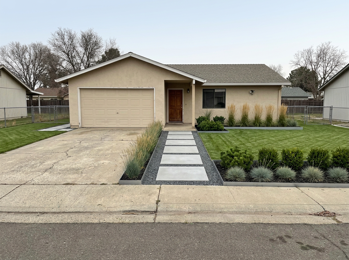 Same yard redesigned by AI in a modern landscape style